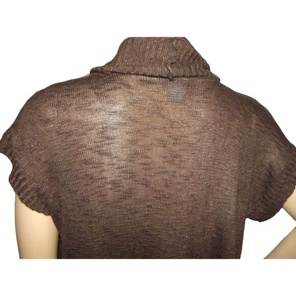 Dots Cardigan Sweater Womens Sz Medium lightweight short sleeve brown open front - Picture 7 of 9